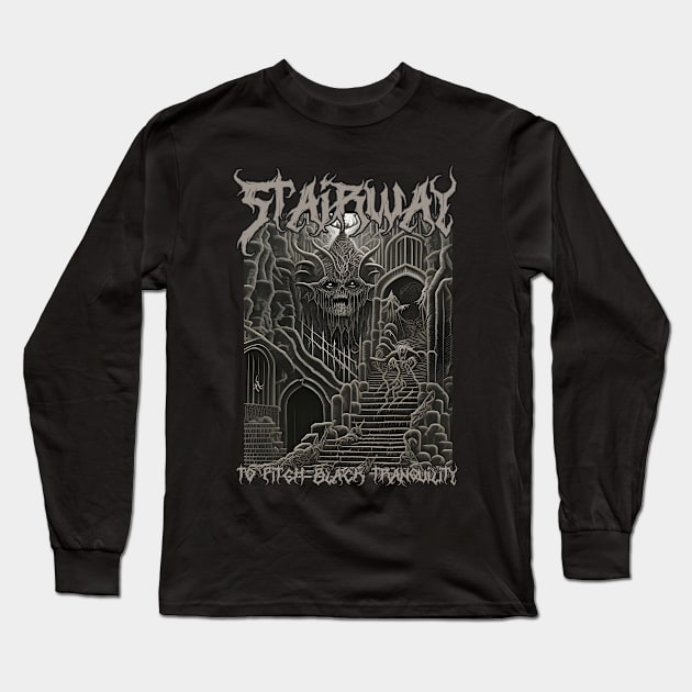 Stairway To Pitch Black Tranquility (Version 3) Long Sleeve T-Shirt by Silent Strega Streetwear